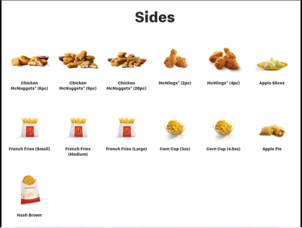 Mcdonalds Sides Menu 